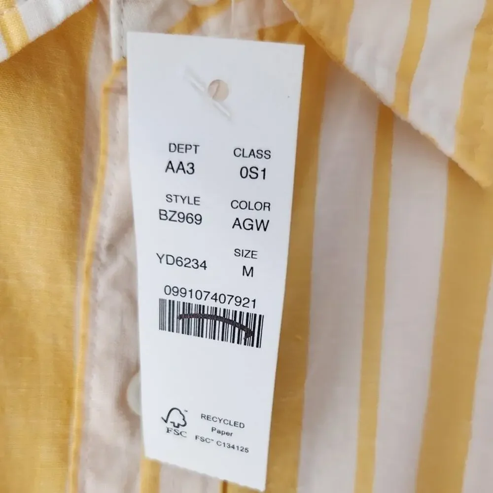 NWT J. Crew Men's Short-Sleeve Slub Cotton-Hemp Blend Shirt Yellow Stripes M